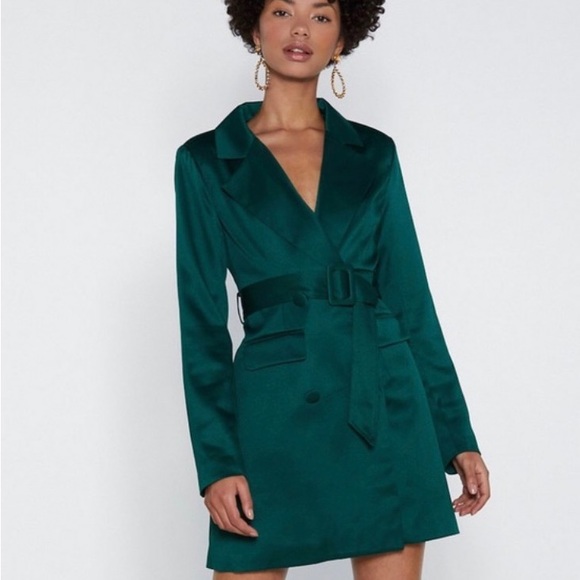 green emerald velvet dress Wrapped Blazer Dress Emerald Green / M